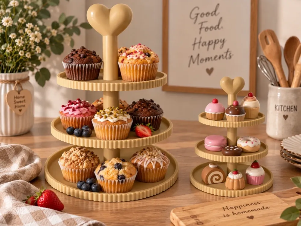 3-Etagen Etagere mit Herz, Cupcake & Dessert Stand - Festivities, in stock in India