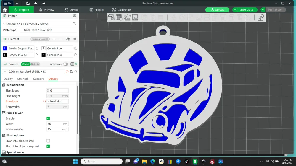 4" Volkswagen beetle Christmas ornament