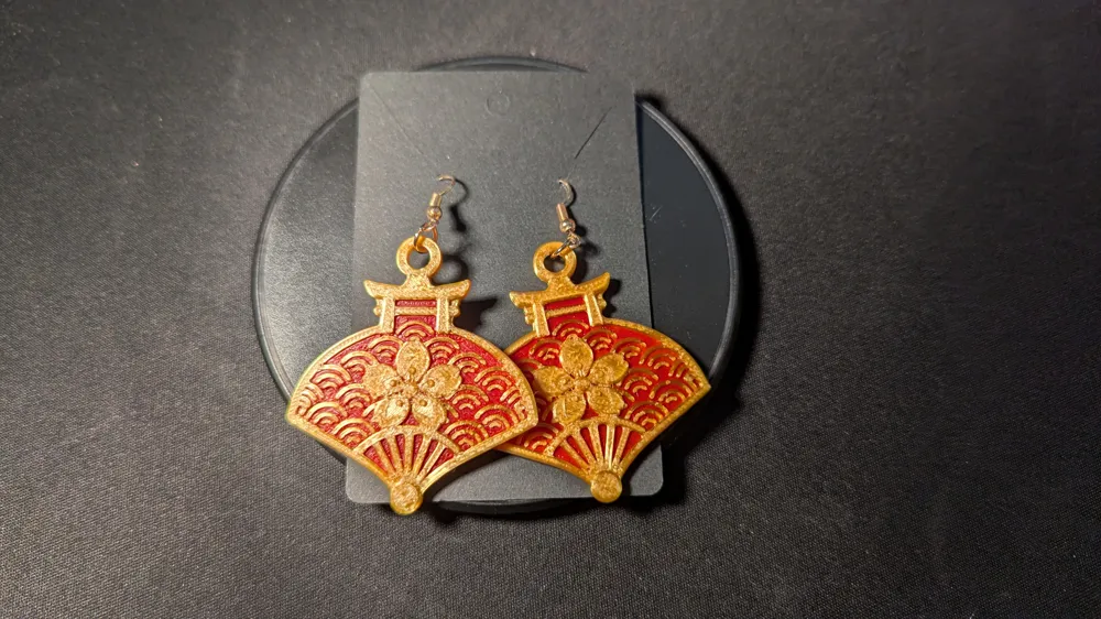 Aka Ogi Red Fan Earrings, photo 2 of 4 - Aka Ogi Red Fan Earrings Jewellery & Accessories