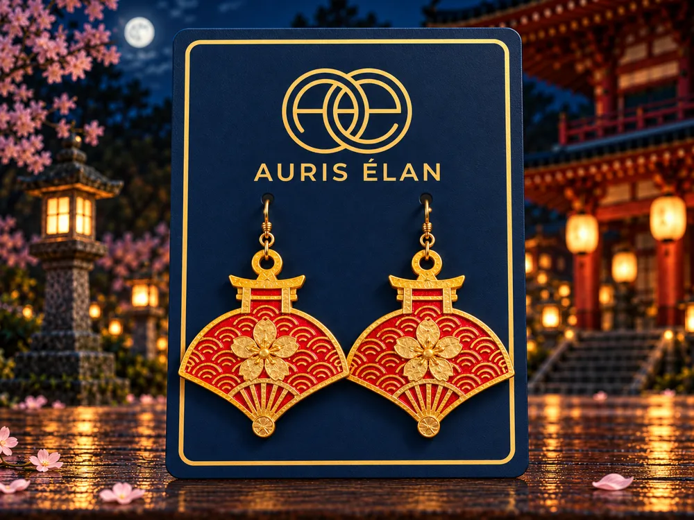 Aka Ogi Red Fan Earrings - Geometric & Statement Earrings, in stock