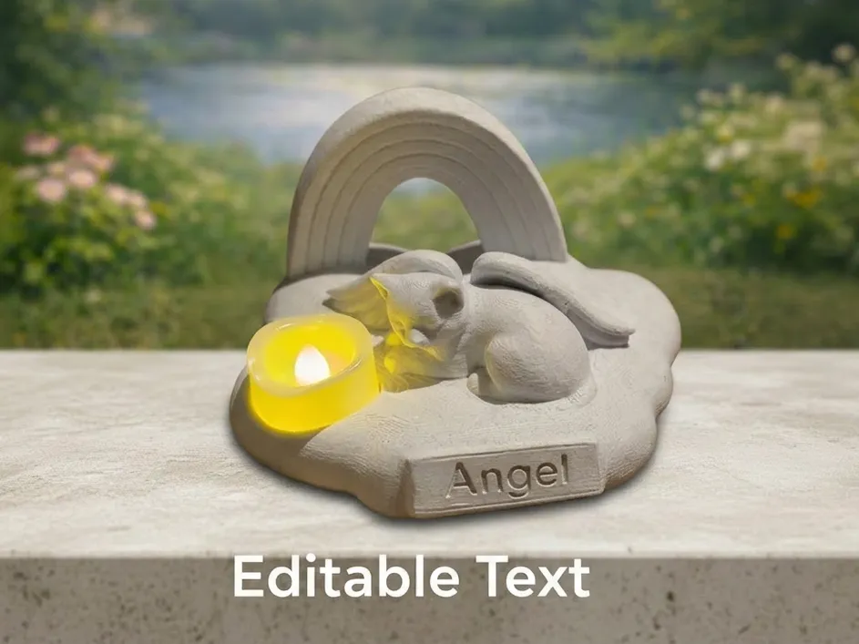 Angel Cat on Cloud with Rainbow Memorial