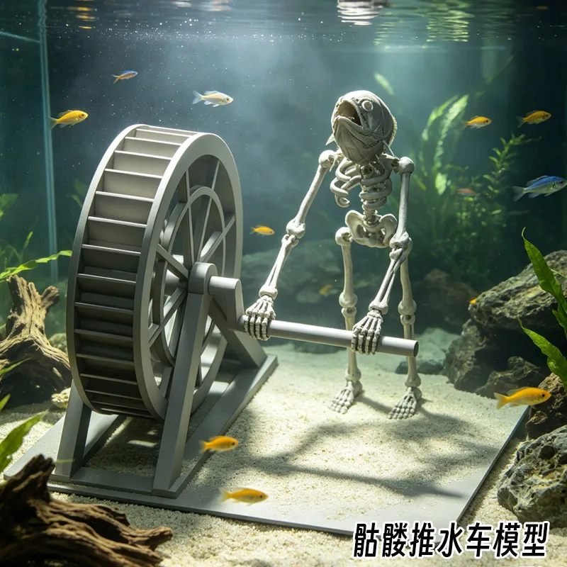 Fish tank ornaments dancing skeleton pushing water cart [fish head version], photo 2 of 3 - Aquarium Decor, Caves & Hides, Pets