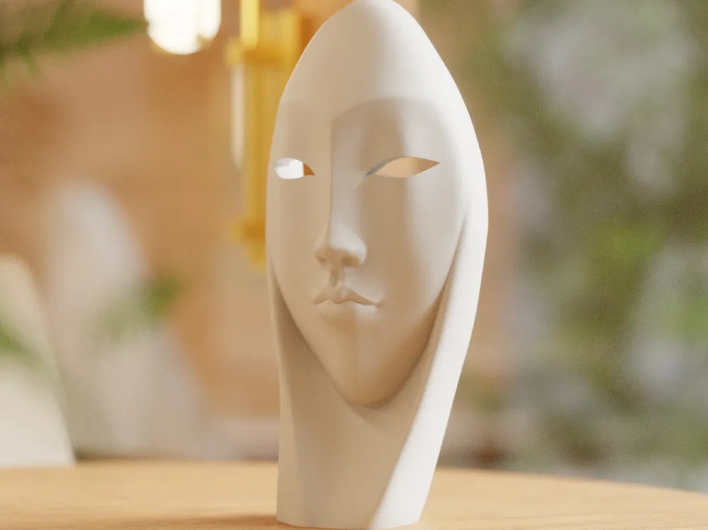 Asian-Inspired Abstract Ethereal Mask Statuette