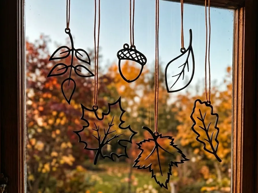 Herbst Laub Fensterhänger | Line Art Deko Set - Decor, in stock in India