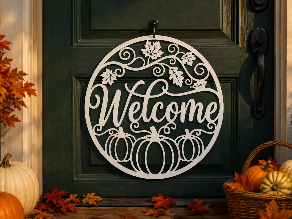 Autumn Welcome Sign, Pumpkin Door Decor, photo 3 of 4 - Autumn Welcome Sign, Pumpkin Door Decor Art