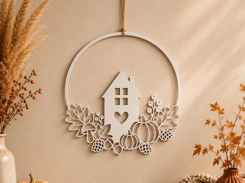 Autumn Wreath with Cottage, photo 3 of 4 - Autumn Wreath with Cottage Home Decor Items