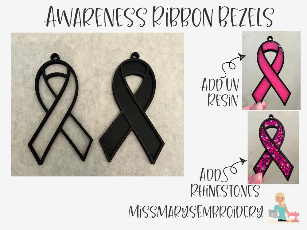Awareness Ribbon Bezel UV Resin Rhinestone Pendant - Charm & Novelty Pendants, in stock