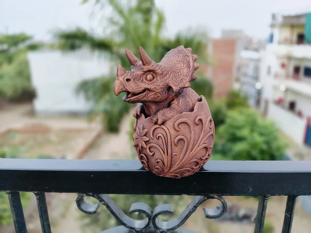 Baby Triceratops in Ornamental Egg, Cute Dino, photo 3 of 4 - Classical Busts & Heads, triceratops backpack accessory