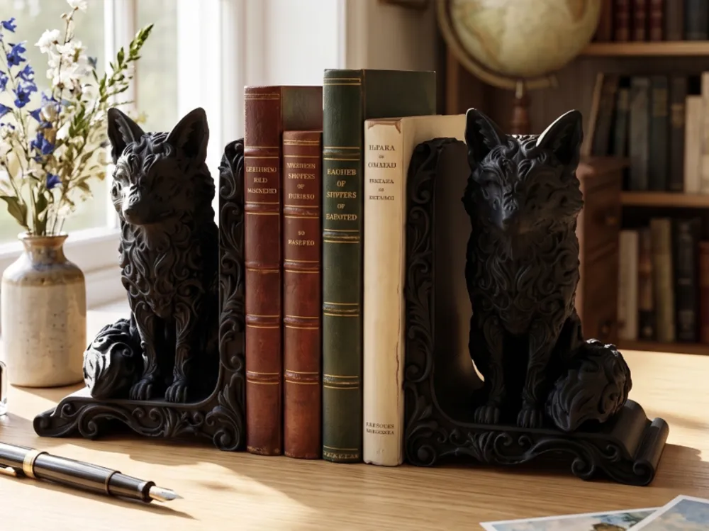 Baroque Fox Statue Bookends Forest Art, photo 4 of 4 - Baroque Fox Statue Bookends Forest Art Household