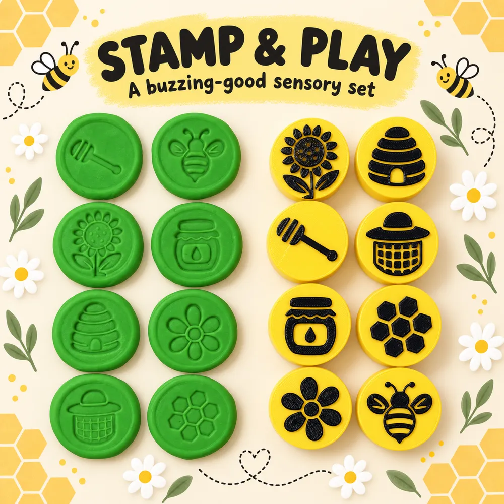 Bee-Themed Playdough Stamp Set, 8 Designs, photo 4 of 4 - Bee-Themed Playdough Stamp Set, 8 Designs Toys & Games