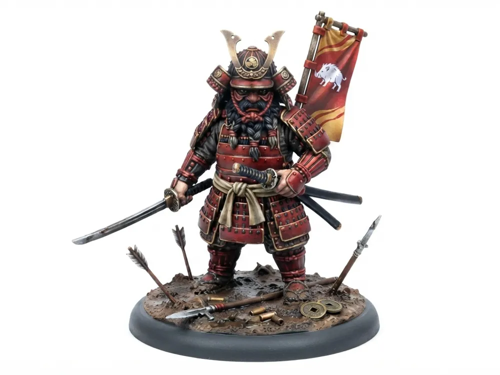 Male Dwarf Samurai, photo 3 of 4 - Male Dwarf Samurai Miniatures