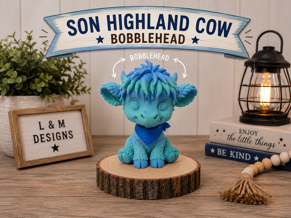 Boy / Son Highland Cow Bobblehead, photo 3 of 4 - Boy / Son Highland Cow Bobblehead Figurines & Collectibles