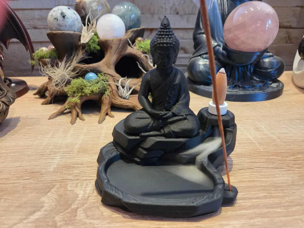 Buddha Räucherstäbchenhalter & Rückflussbrenner, photo 2 of 4 - Buddha Räucherstäbchenhalter & Rückflussbrenner Household