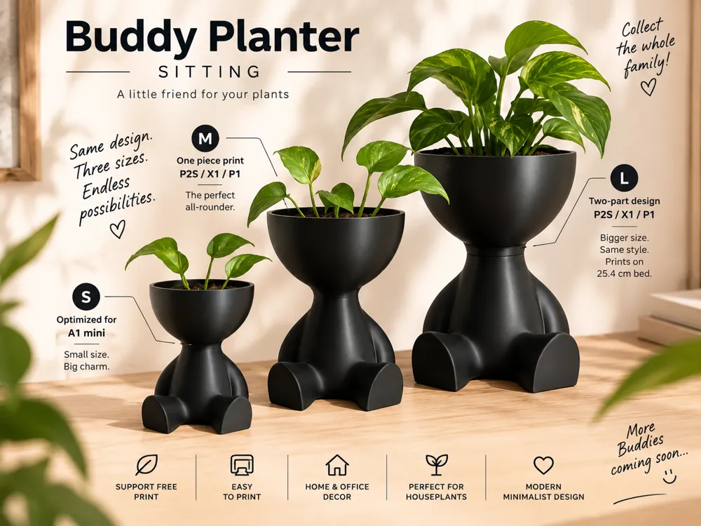 Buddy Planter - Sitting, photo 2 of 5 - Face & Character Planters, plant pot