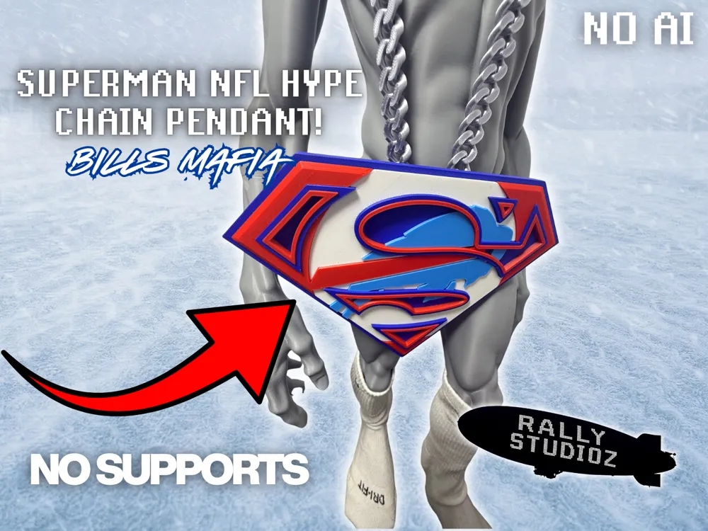 Buffalo Bills Superman Hypechain Pendant, photo 4 of 4 - Buffalo Bills Superman Hypechain Pendant Hobby & DIY