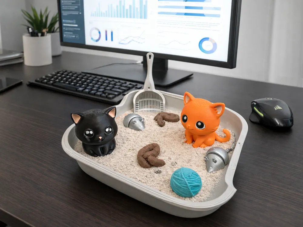 Cat Zen Garden Desk Toy, Cats, Mice & Sand Tools