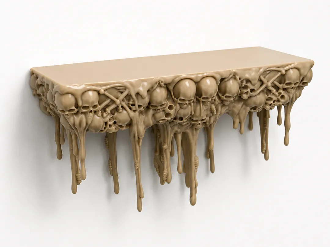 Forbidden Reliquary, Gothic Dripping Skull Shelf
