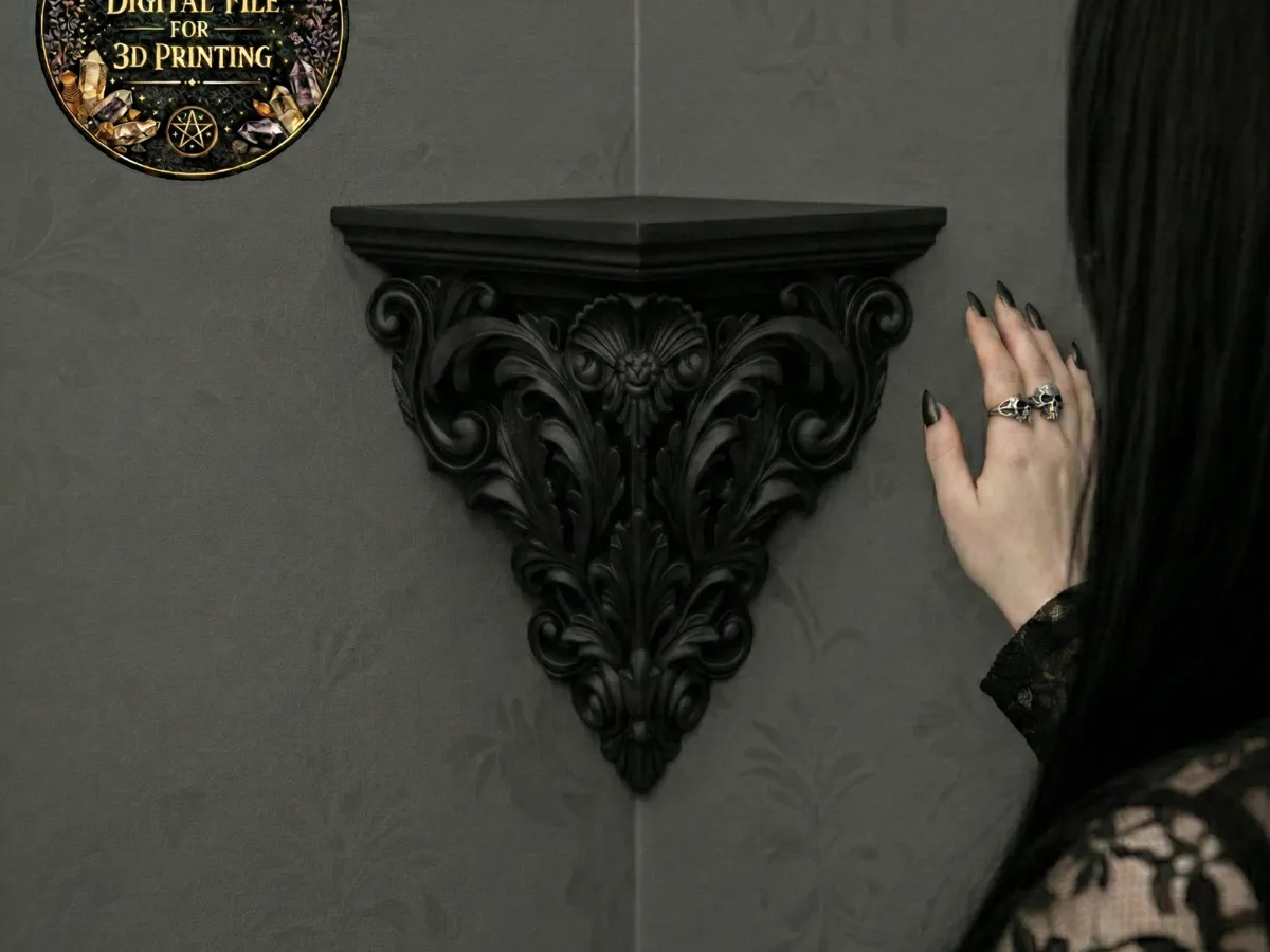 Baroque Gothic Corner Shelf - Acanthus Leaf Decor