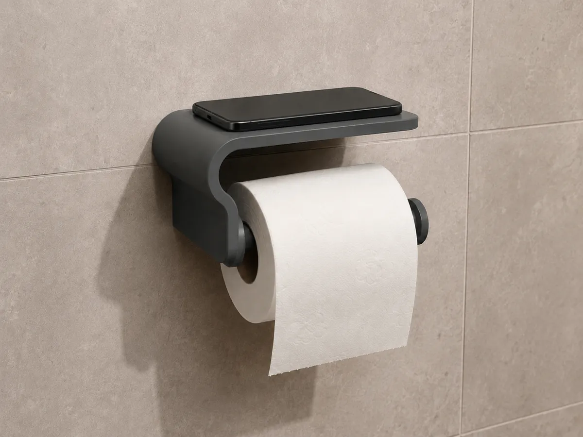 Wall-Mounted Toilet Roll Holder With Top Shelf