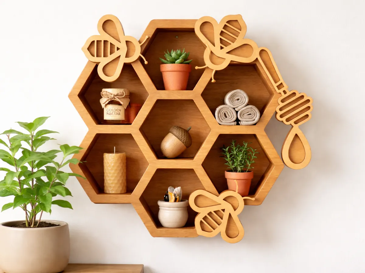 Modern Honeycomb Bee Shelf - Hexagon Wall Decor