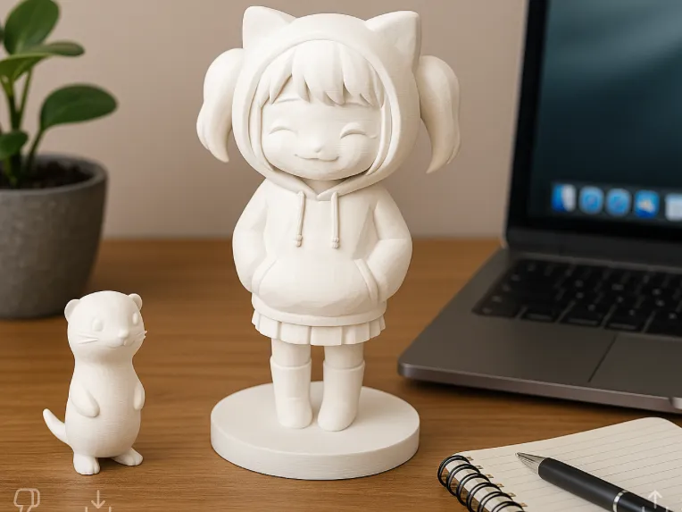 Anime Girl in Cat Hoodie, Cute Figure