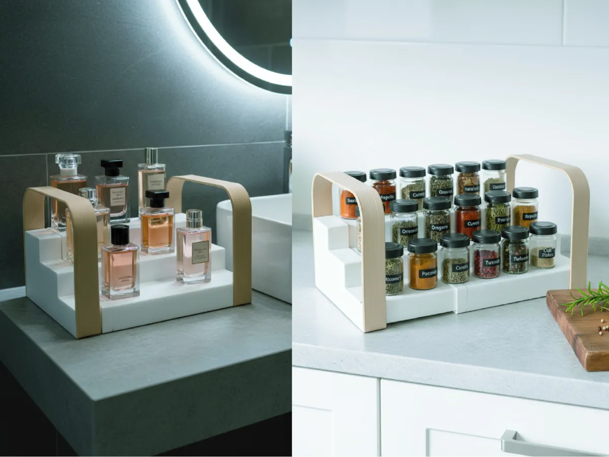 Scandinavian pull-out spice / perfume rack ladder