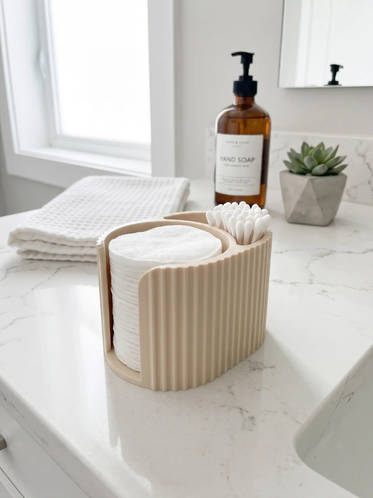 Modern Fluted Cotton Pad & Q-Tip Dispenser, photo 2 of 3 - Modern Fluted Cotton Pad & Q-Tip Dispenser Household