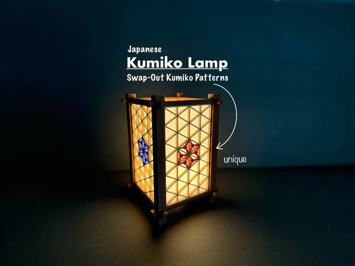 Japanese Kumiko Lamp, Modular Swap-Out Patterns