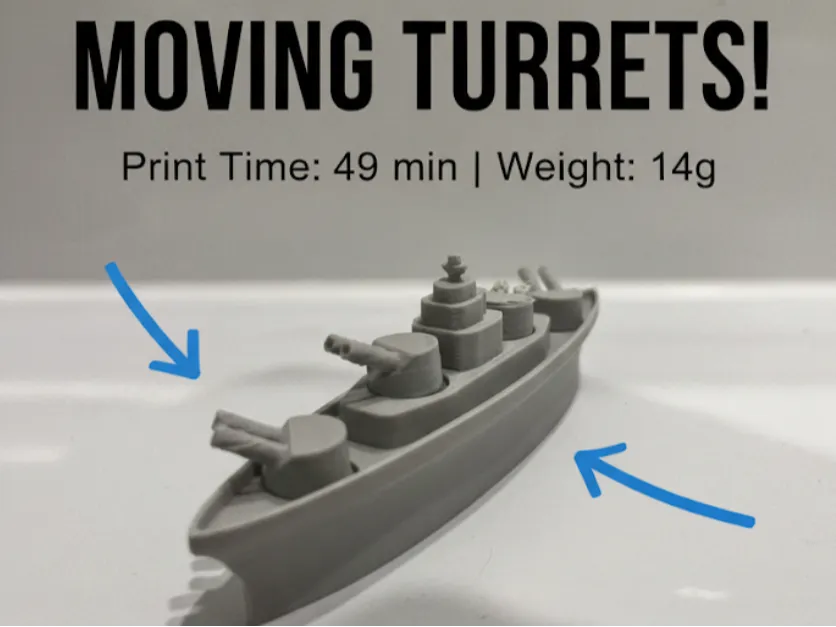 Miniature Battleship with Rotating Turrets