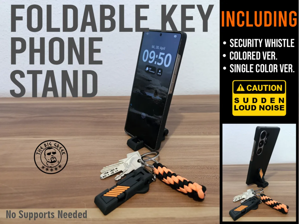 Foldable Keychain Phone Stand with Whistle