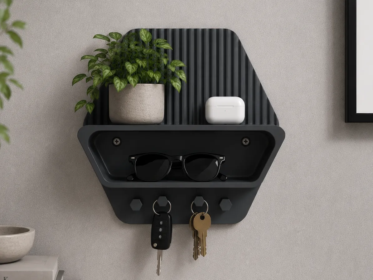 Modern Entryway Organizer Shelf with Key Hooks
