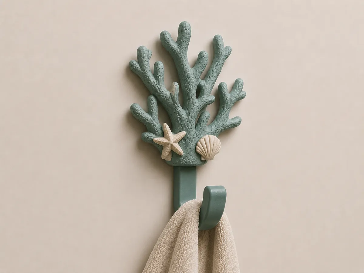 Coastal Wall Hook Set | Coral & Sailboat, photo 3 of 4 - Coastal Wall Hook Set | Coral & Sailboat Storage & Organisation