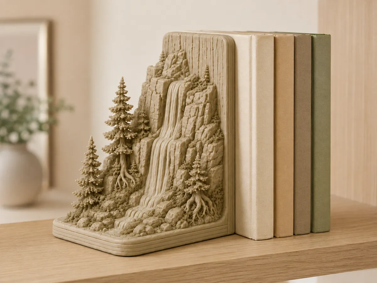 Waterfall Forest Bookend, Nature Book Holder, photo 2 of 3 - Waterfall Forest Bookend, Nature Book Holder Tools