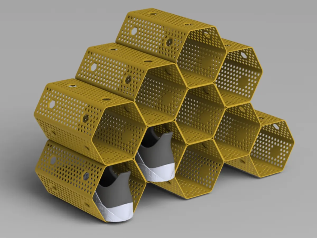 Honeycomb shoerack stack, lock & wall mountable