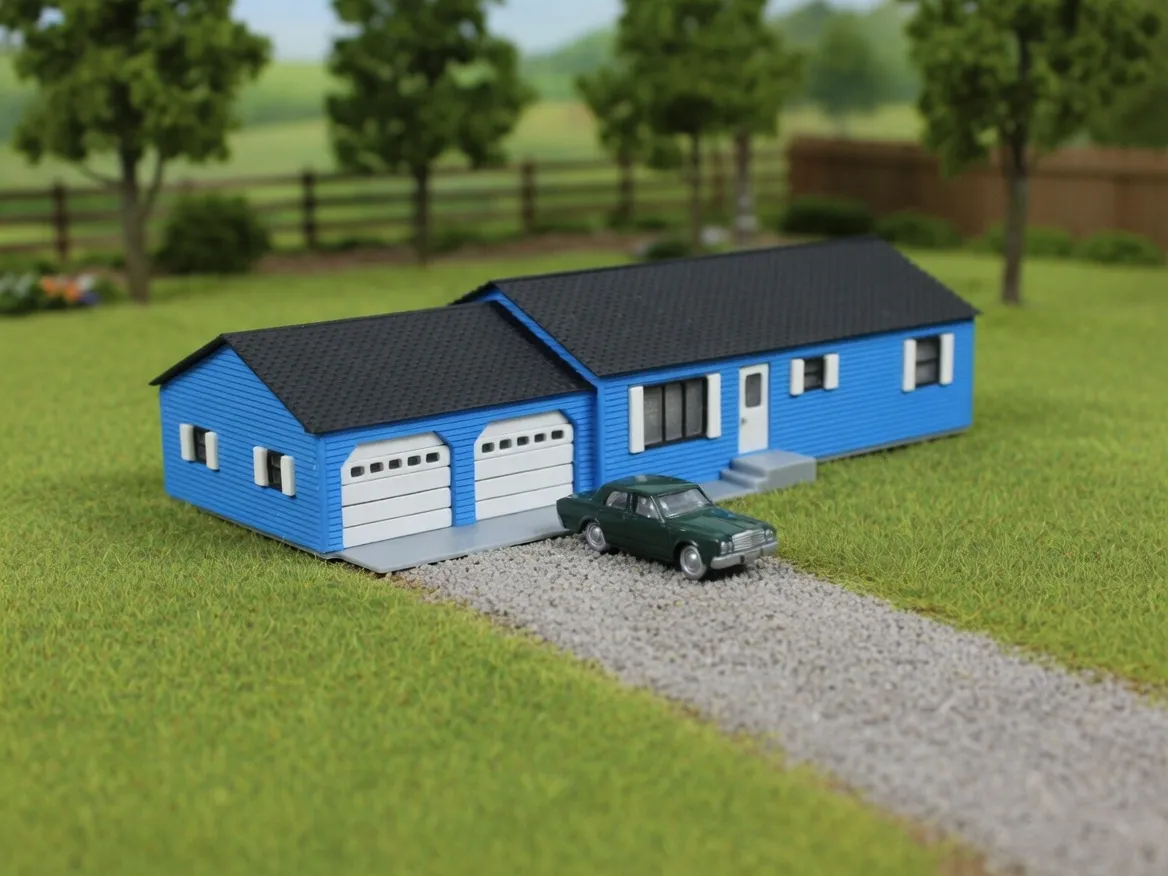 1:160 N Scale Ranch House with Attached Garage