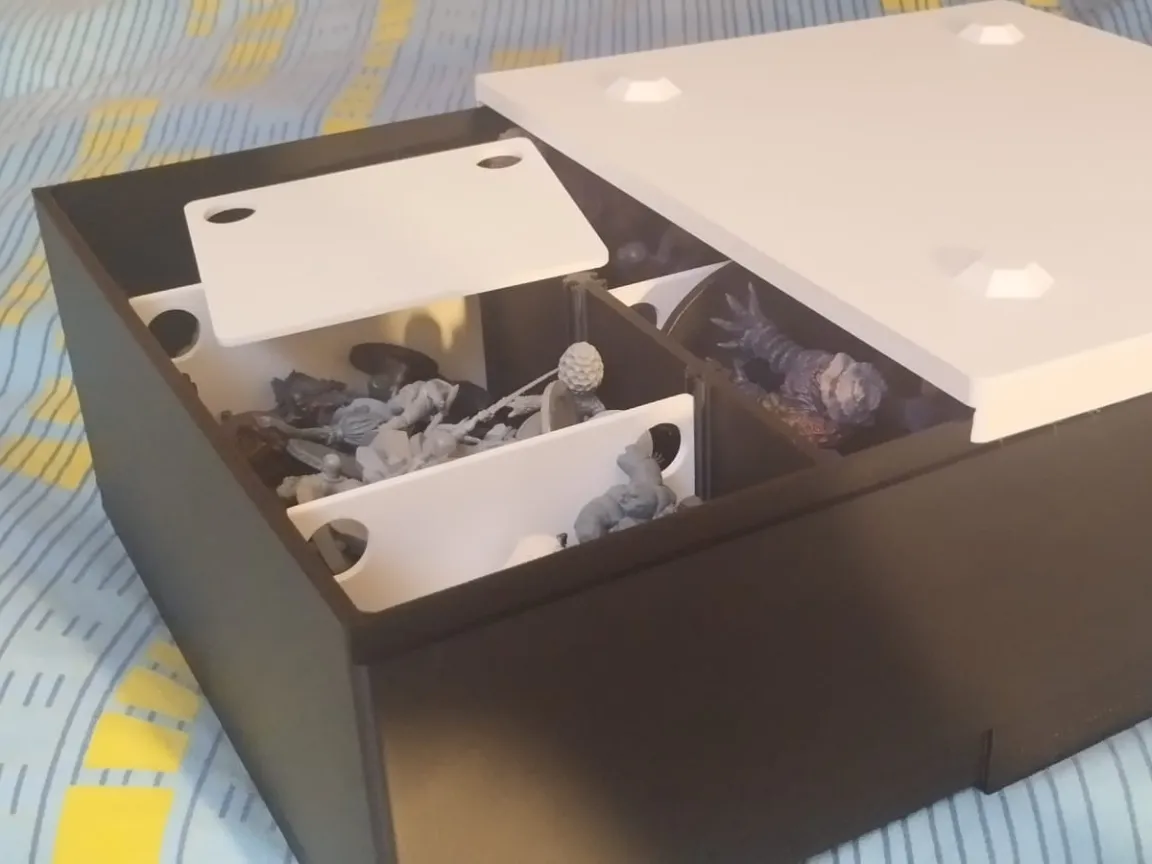 Stackable storage box for miniatures