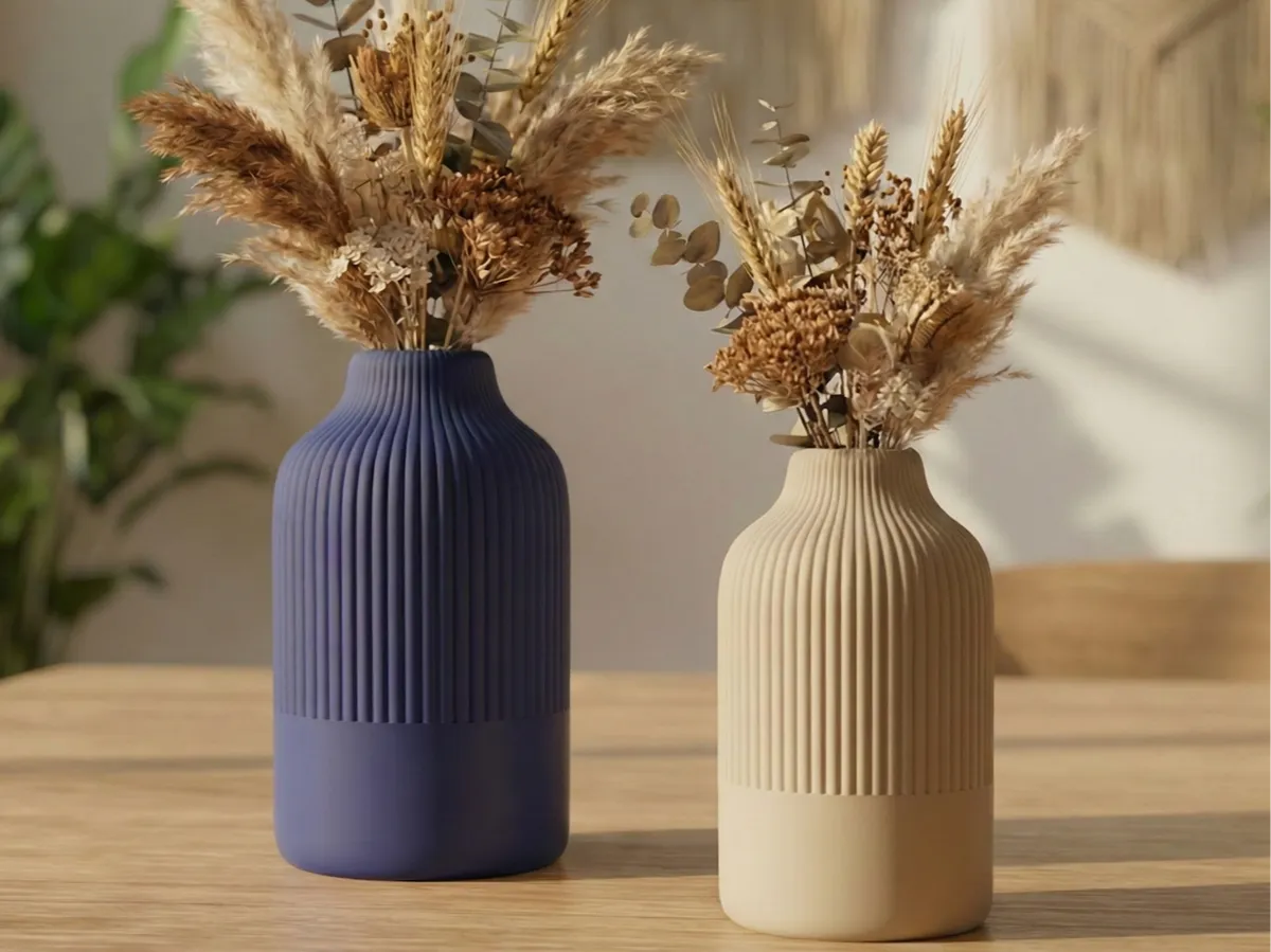 Ribbed Vase Duo - Fully Scalable Minimalist Decor