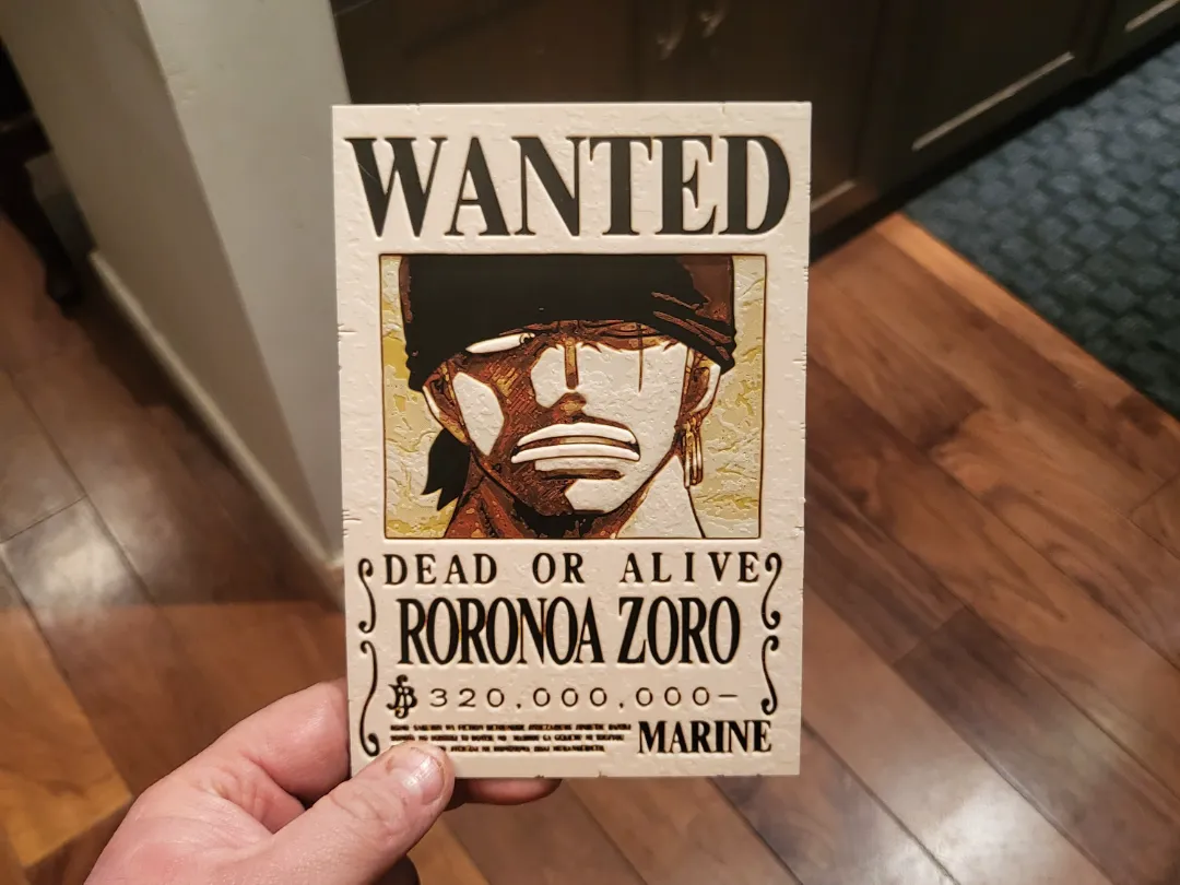 Wanted Poster Roronoa Zoro Hueforge - Photo Art & Lithophanes, in stock in India