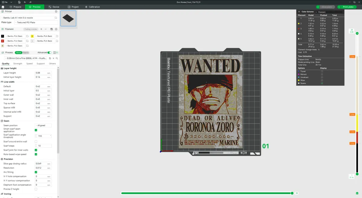 Wanted Poster Roronoa Zoro Hueforge, photo 2 of 2 - Wanted Poster Roronoa Zoro Hueforge Generative Art
