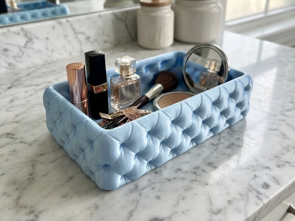 Quilted Vanity and Bathroom Tray Makeup Organizer