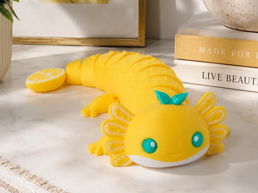 Lemon Axolotl Flexi Toy - Articulated Fidget - Articulated Sea Creatures, in stock