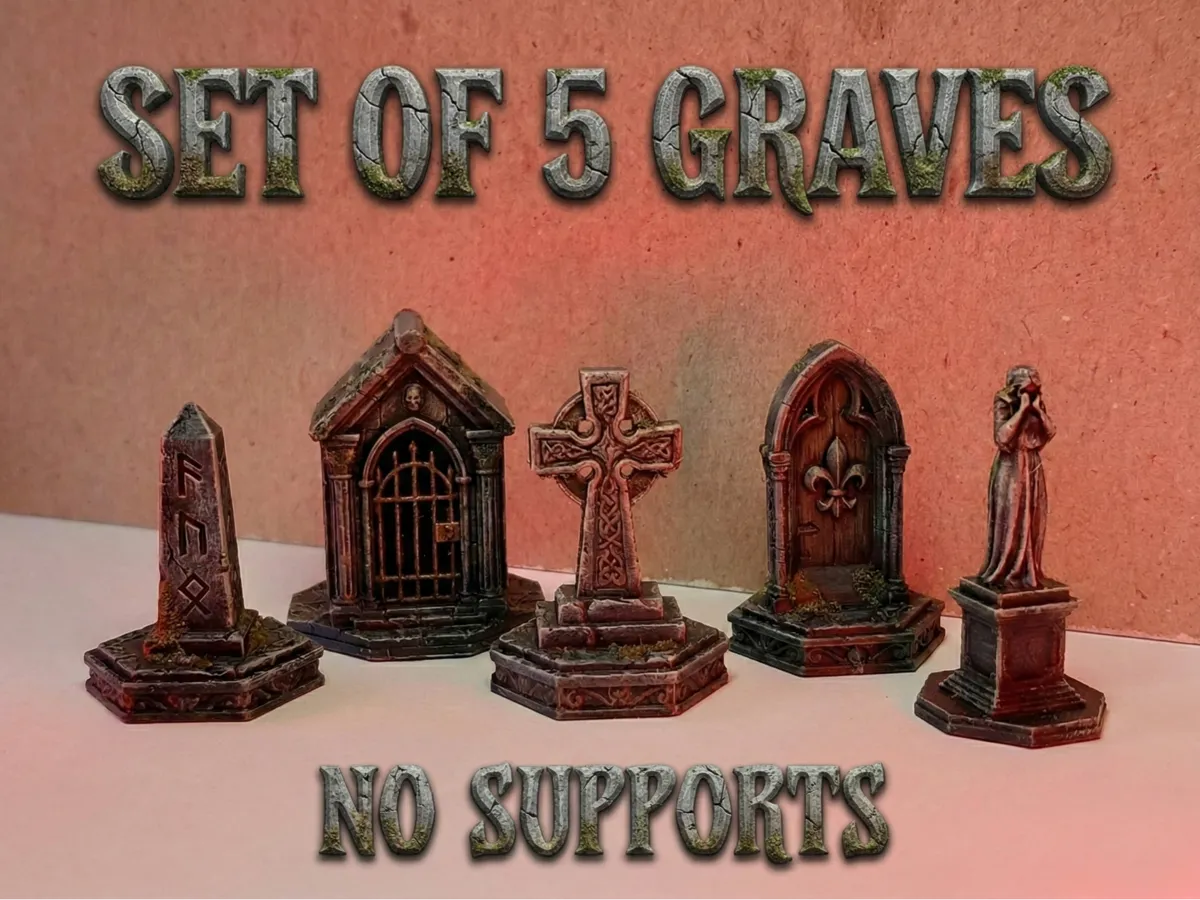 Set of 5 Gravestones & Tomb.
