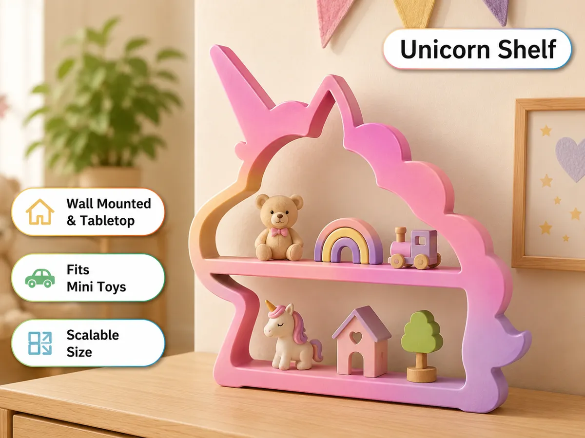 Unicorn Shelf Buddy, Wall & Tabletop Kids Shelf
