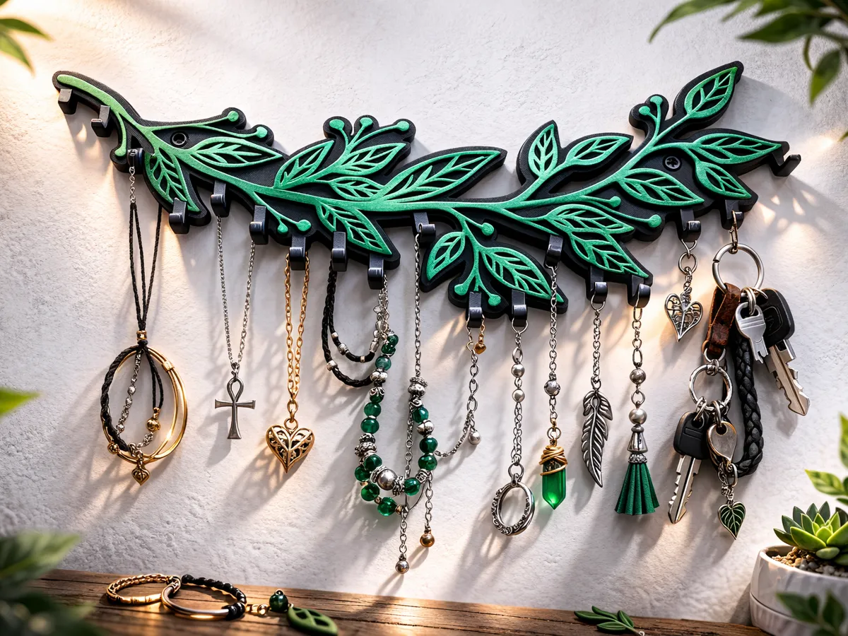 Leafy Jewelry, necklaces, keys wall hanger