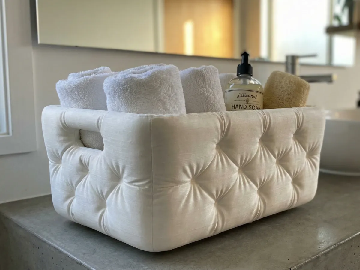Modern Tufted Bathroom Basket Quilted Organizer