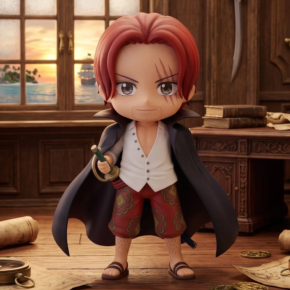 Red-Haired Shanks Yonko Pirate Chibi Figure, photo 3 of 4 - Red-Haired Shanks Yonko Pirate Chibi Figure Figurines & Collectibles