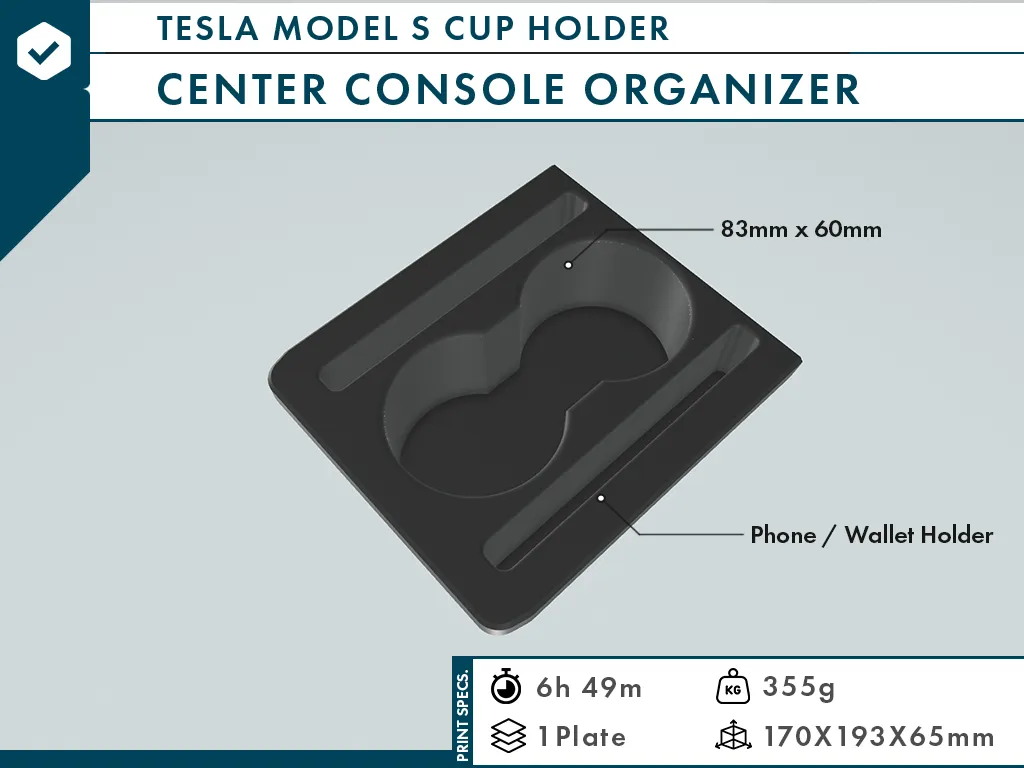 Tesla Model S Center Console Cup Holder Organizer - EV Charger & Cable Holders, in stock in India