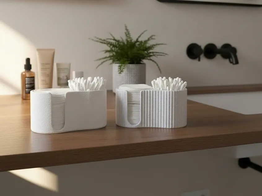 Modern ribbed Q-tip and cotton pad dispenser