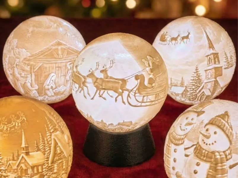 Threaded Christmas Lithophane Ball Lamp - V2