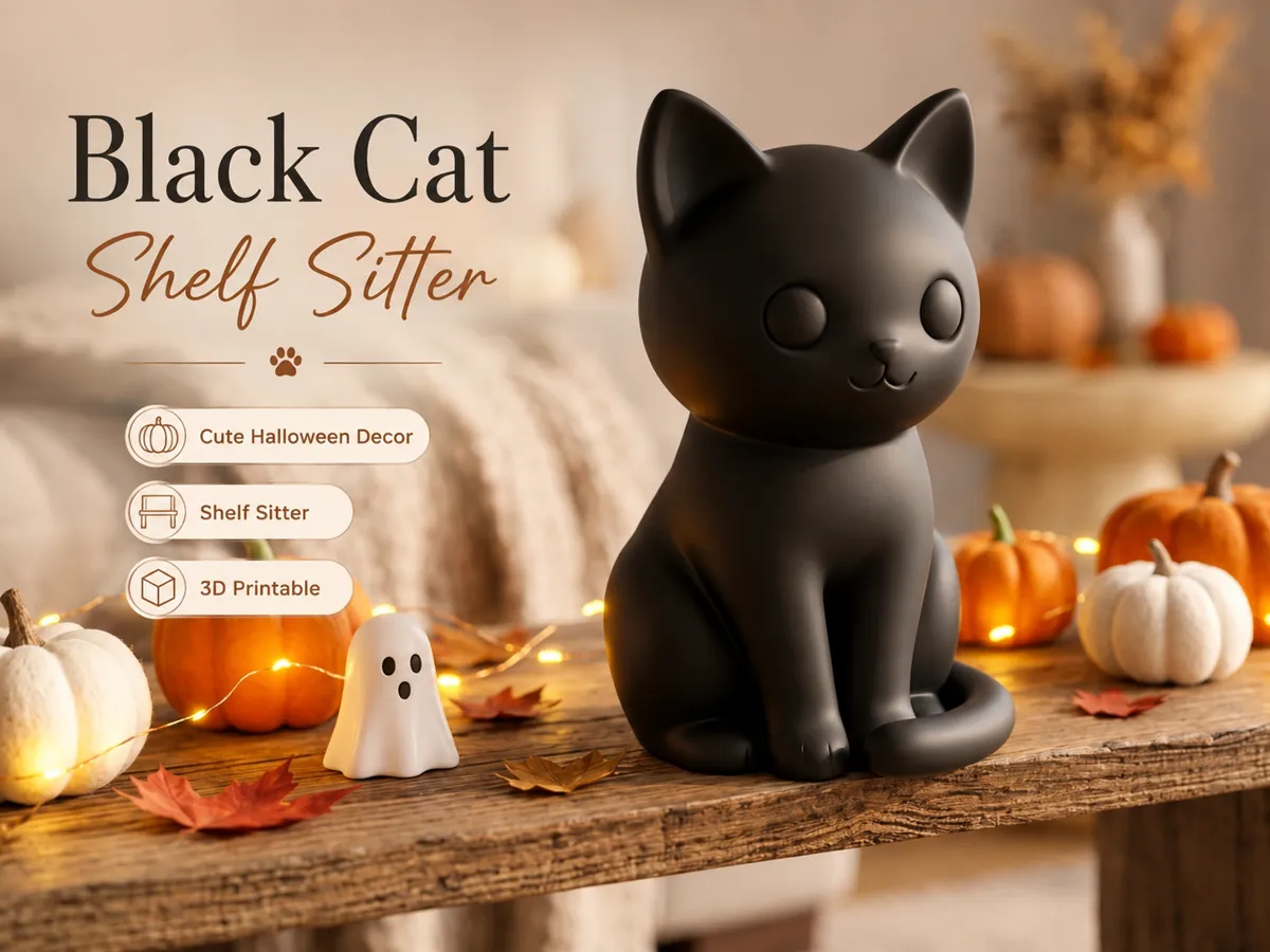 Black Cat Shelf Sitter, 3 Sizes | Halloween Decor - Festivities, in stock in India